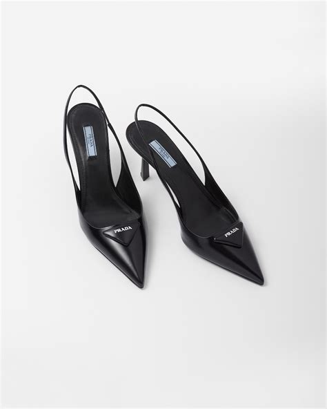 prada brushed leather slingback pumps|Prada slingback pointed toe pumps.